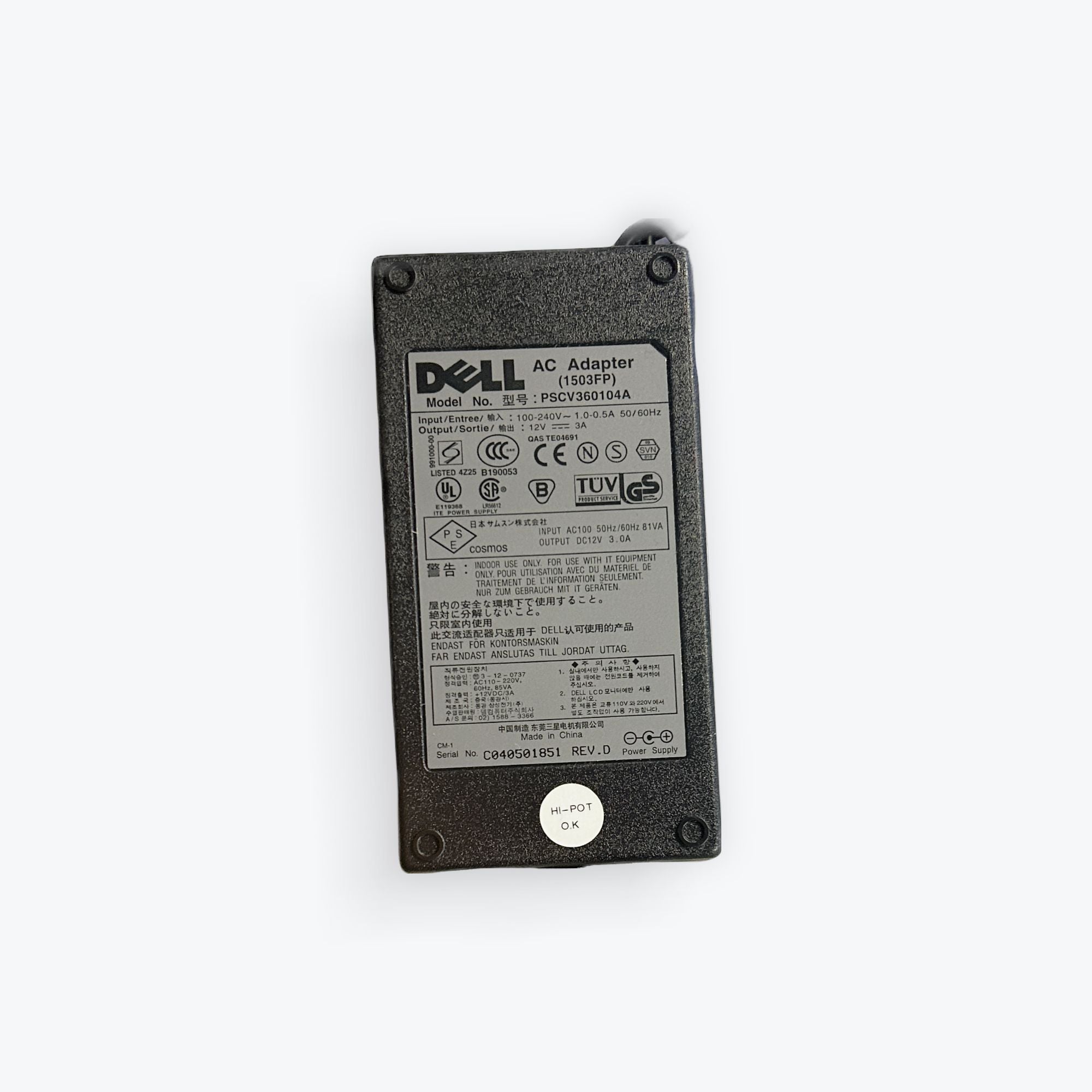 Genuine Dell 1503FP / PSCV360104A LCD Monitor 36Watt AC Power Adapter 12V 3A